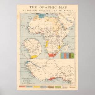 Póster Mapa de antiguas colonias europeas de África (1884
