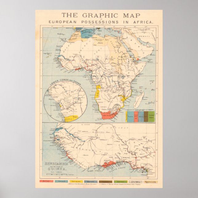Póster Mapa de antiguas colonias europeas de África (1884 (Frente)