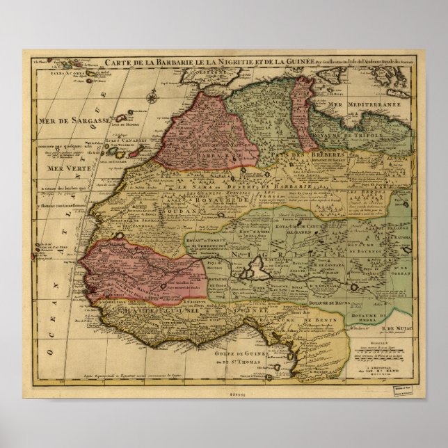 Póster Mapa de antigüedades de 1742 en el norte de África (Frente)