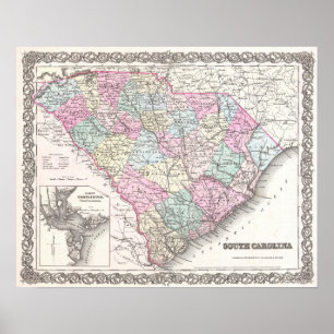 Póster Mapa de Antigüedades de Carolina del Sur