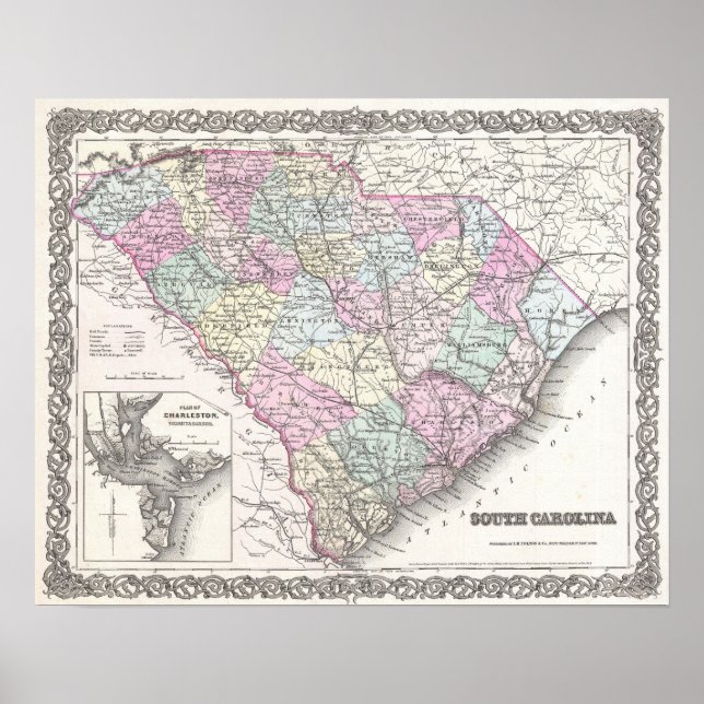 Póster Mapa de Antigüedades de Carolina del Sur (Frente)