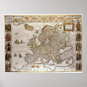 Póster Mapa de Antigüedades de Europa por Willem Jansz Bl