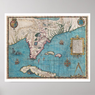 Póster Mapa de Antigüedades de Florida y Cuba