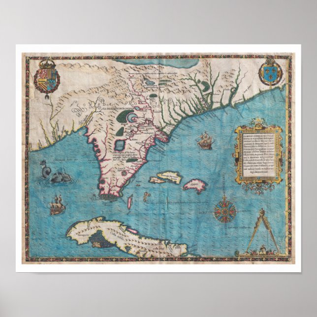 Póster Mapa de Antigüedades de Florida y Cuba (Frente)