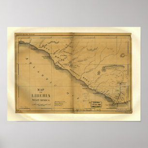 Póster Mapa de antigüedades de Liberia, África Occidental
