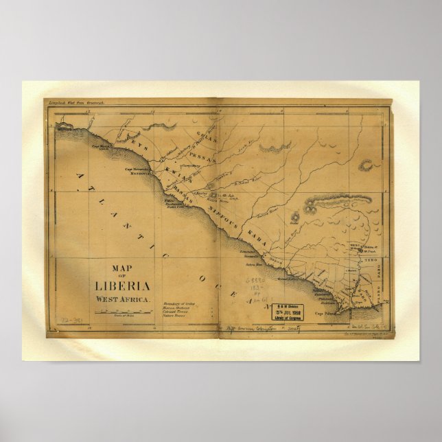 Póster Mapa de antigüedades de Liberia, África Occidental (Frente)