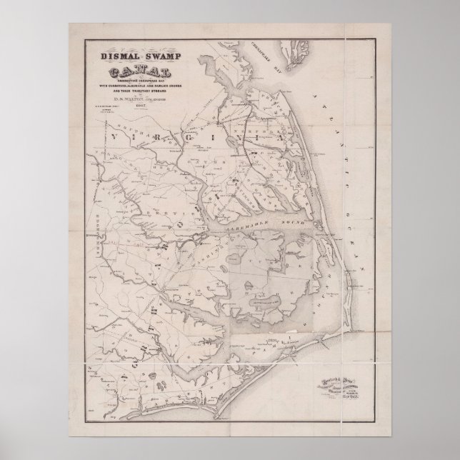 Póster Mapa de Antigüedades de Ocracoke Virginia 1867 (Frente)