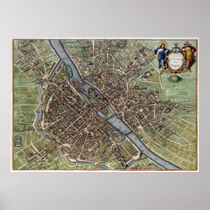 Póster Mapa de Antigüedades de París Francia