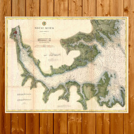 Póster Mapa de antigüedades del río Neuse Carolina del No