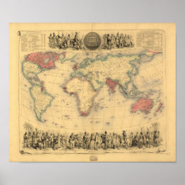 Póster Mapa de Antigüedades - El Imperio Británico 1850