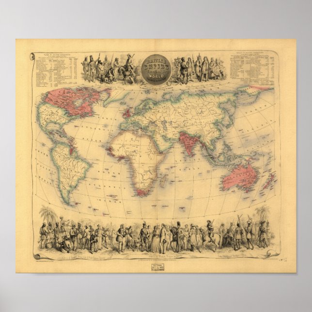 Póster Mapa de Antigüedades - El Imperio Británico 1850 (Frente)