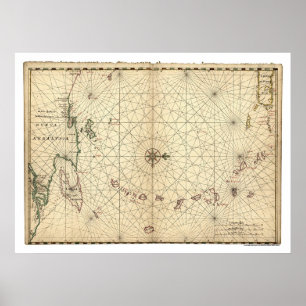 Póster Mapa de Antillas Menores 1650