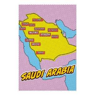 Póster Mapa de Arabia Saudita ilustrado con arte pop