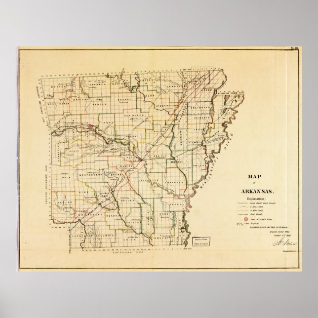 Póster Mapa de Arkansas (1866) (Frente)