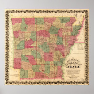 Póster Mapa de Arkansas de 1866