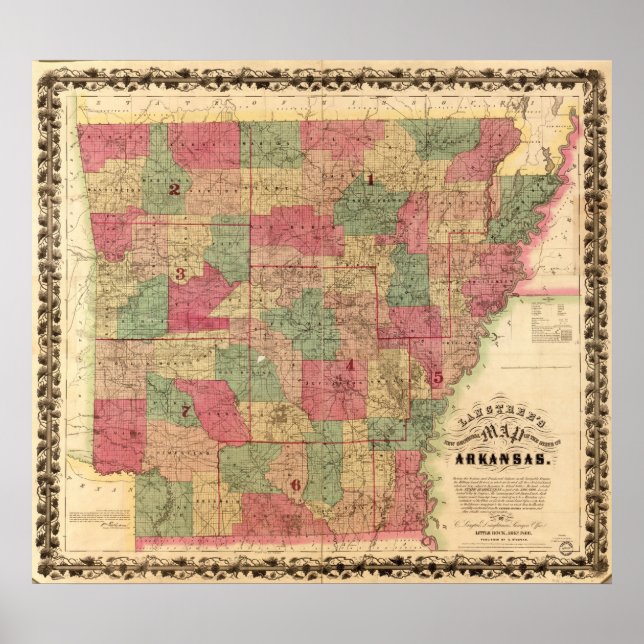 Póster Mapa de Arkansas de 1866 (Frente)