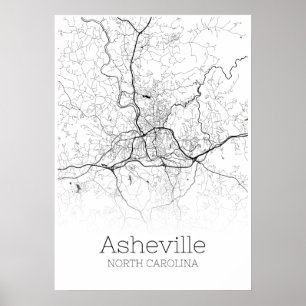 Póster Mapa de Asheville - Carolina del Norte - Poster de