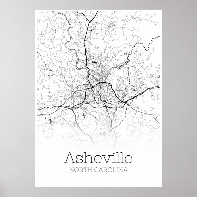 Póster Mapa de Asheville - Carolina del Norte - Poster de (Frente)