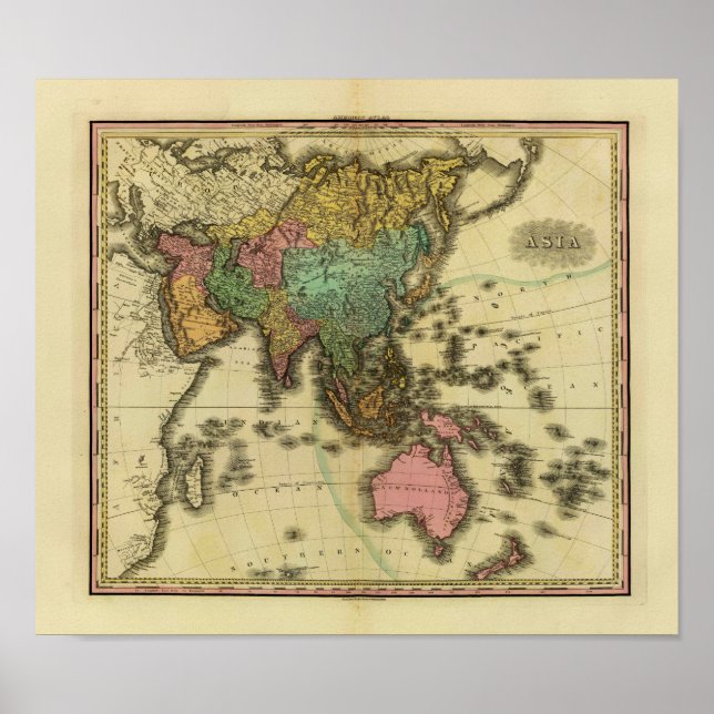 Póster Mapa de Asia de 1825 por Henry Tanner (Frente)