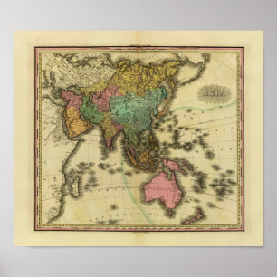 Póster Mapa de Asia de 1825 por Henry Tanner
