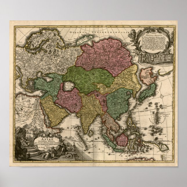 Póster Mapa de Asia de los años 1700 (Frente)