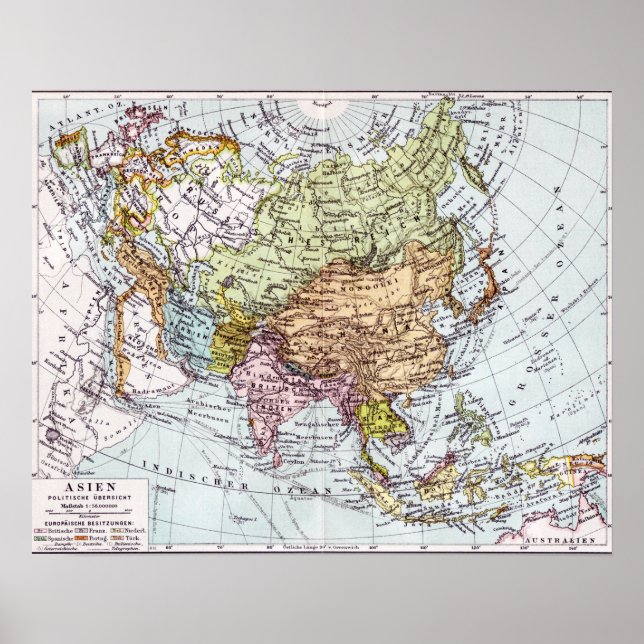 Póster Mapa de Asia del siglo XIX (Frente)
