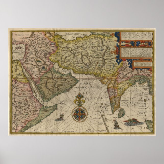 Póster Mapa de Asia Meridional de 1596 (Frente)