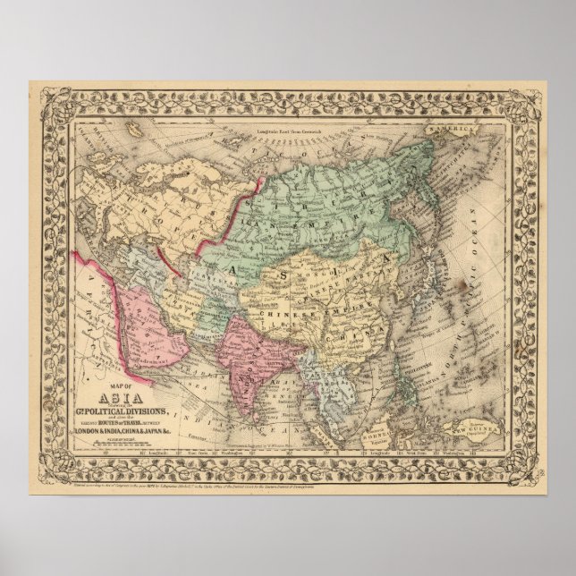 Póster Mapa de Asia por Mitchell (Frente)