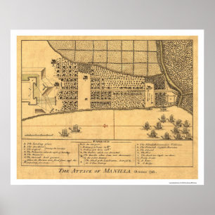Póster Mapa de ataque a Filipinas en Manila en 1762