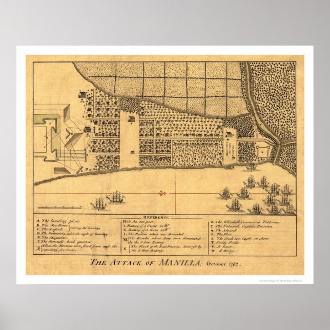 Póster Mapa de ataque a Filipinas en Manila en 1762 (Frente)