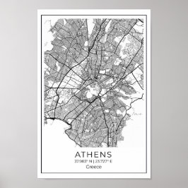 Póster Mapa de Atenas - Poster del Mapa Blanco y Negro de