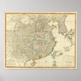 Póster Mapa de atlas de China y Corea