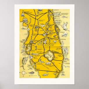 Póster Mapa de atracciones 12x16 de Florida de 1952
