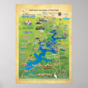 Póster Mapa de atracciones de Grand Lake OK 19 Poster