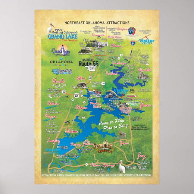 Póster Mapa de atracciones de Grand Lake OK 19 Poster (Frente)