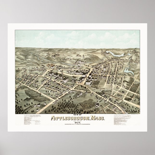 Póster Mapa de Attleborough, Massachusetts de 1878 (Frente)