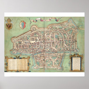 Póster Mapa de Augsburg, de "Civitates Orbis Terrarum" b