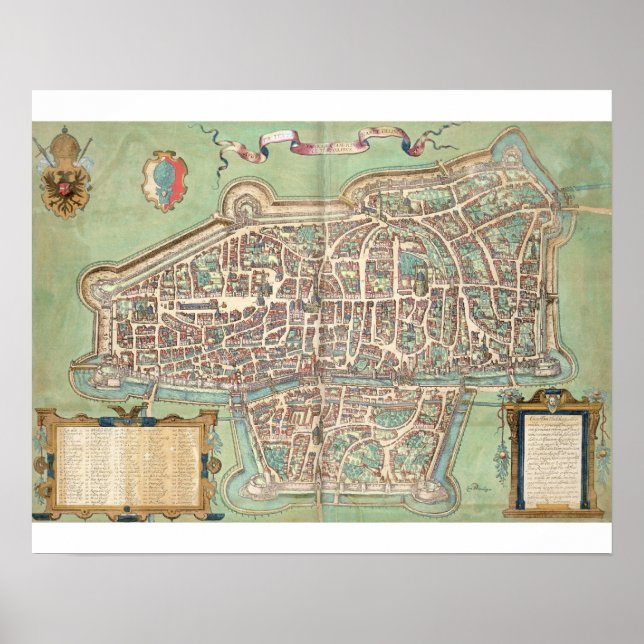 Póster Mapa de Augsburgo, de 'Civitates Orbis Terrarum' b (Frente)