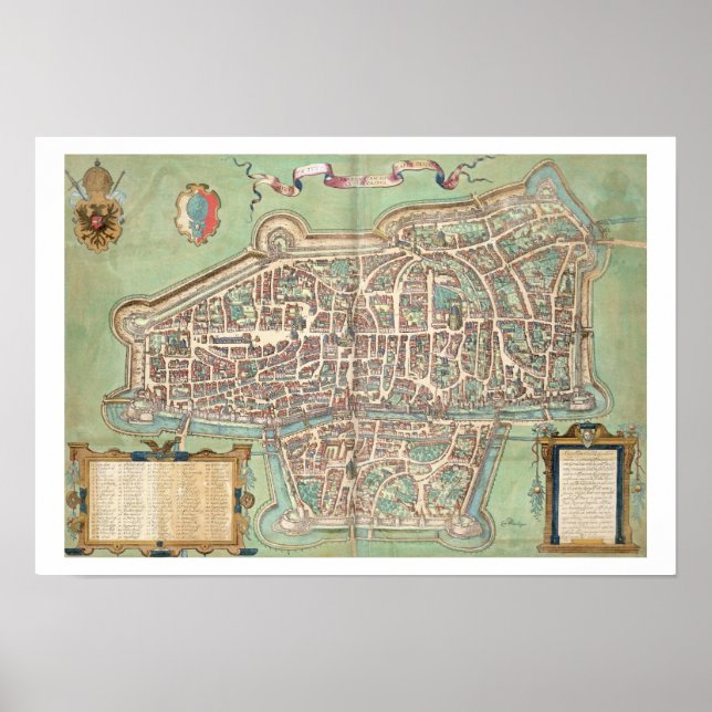 Póster Mapa de Augsburgo, de 'Civitates Orbis Terrarum' b (Frente)