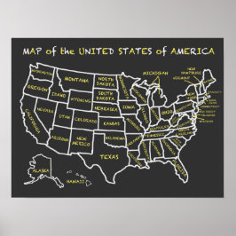 Póster Mapa de aula de Chalkboard de Estados Unidos