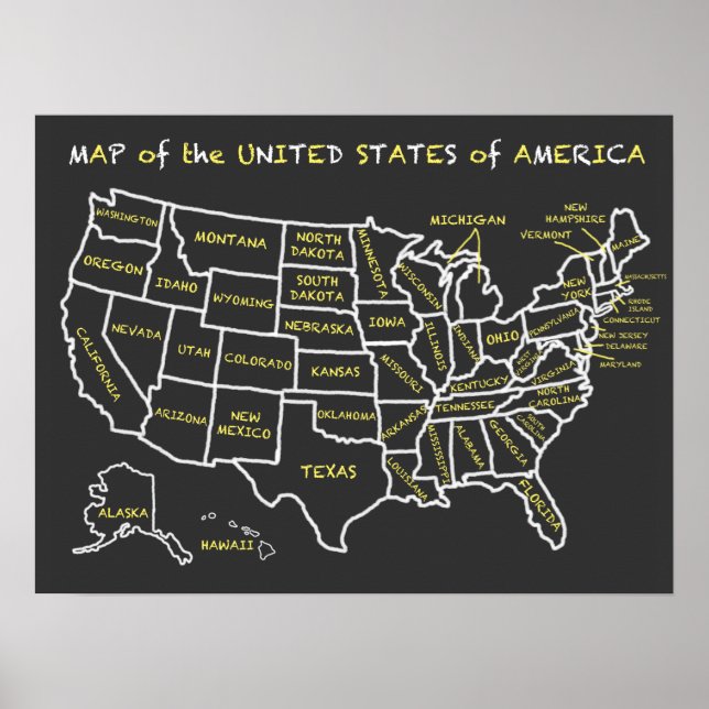 Póster Mapa de aula de Chalkboard de Estados Unidos (Frente)