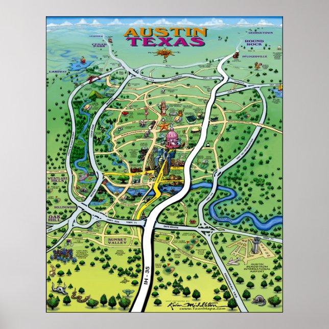 Póster Mapa de Austin (Frente)