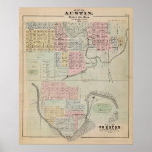 Póster Mapa de Austin, Condado de Mower, Minnesota