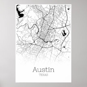 Póster Mapa de Austin - Tejas - poster del mapa de la