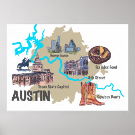 Póster Mapa de Austin Texas