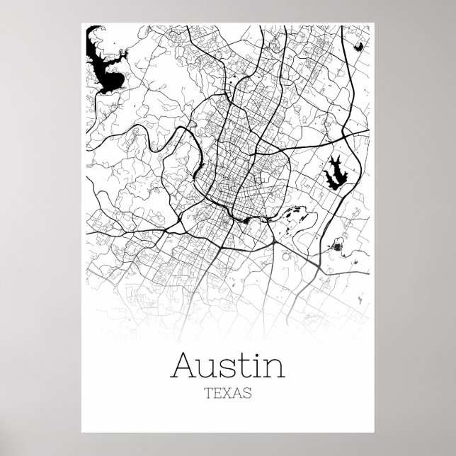Póster Mapa de Austin - Texas - Poster de Mapa de la Ciud (Frente)