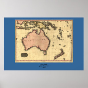 Póster Mapa de Australia 1818 - Australia, Nueva Zelanda