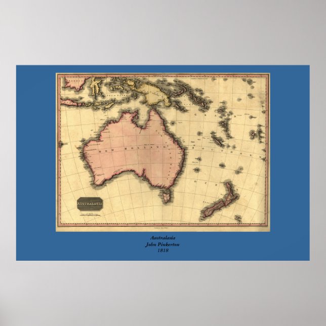 Póster Mapa de Australia 1818 - Australia, Nueva Zelanda (Frente)