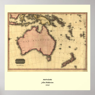 Póster Mapa de Australia 1818 - Australia, Nueva Zelanda