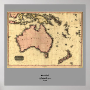 Póster Mapa de Australia 1818 - Australia, Nueva Zelanda